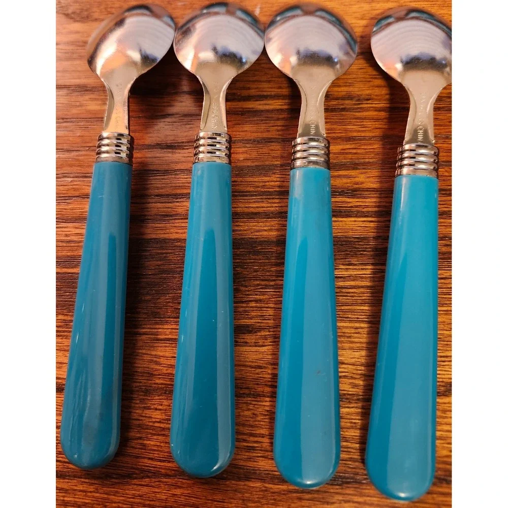 MCM Turquoise Blue 16 Piece Flatware Set Stainless Steel 8 Forks 8 Spoons Teal